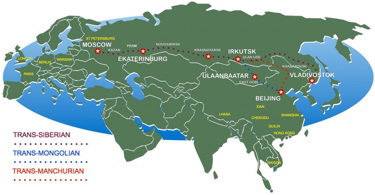 Pekingu do Moskvy vlak mapa trasy