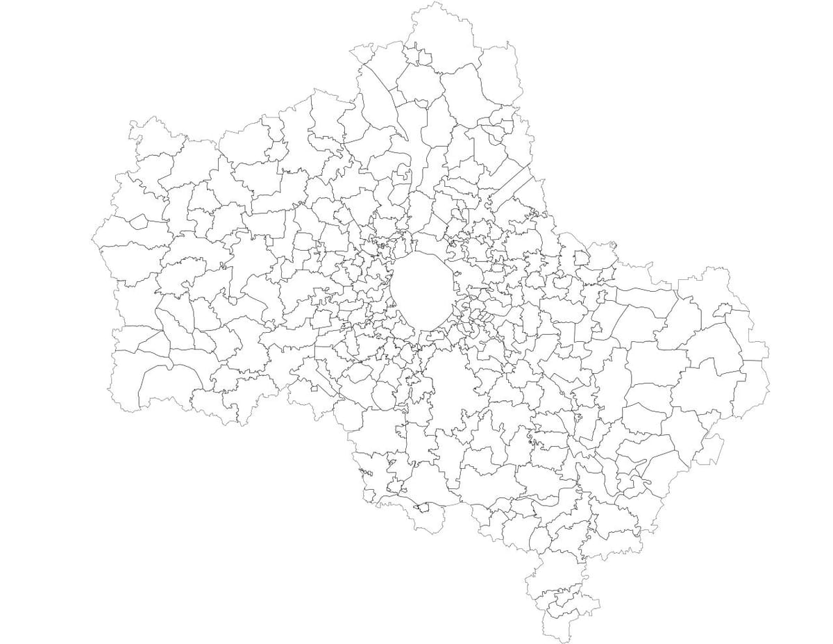 Moskva obcí mapě