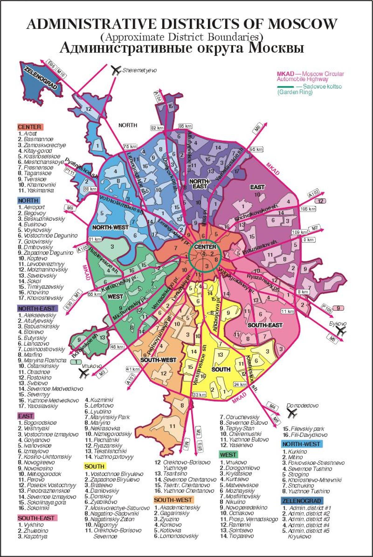 mapa Moskvy. arrondissement