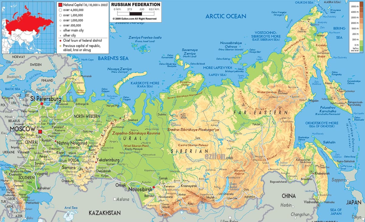 Rusko Moskva mapě