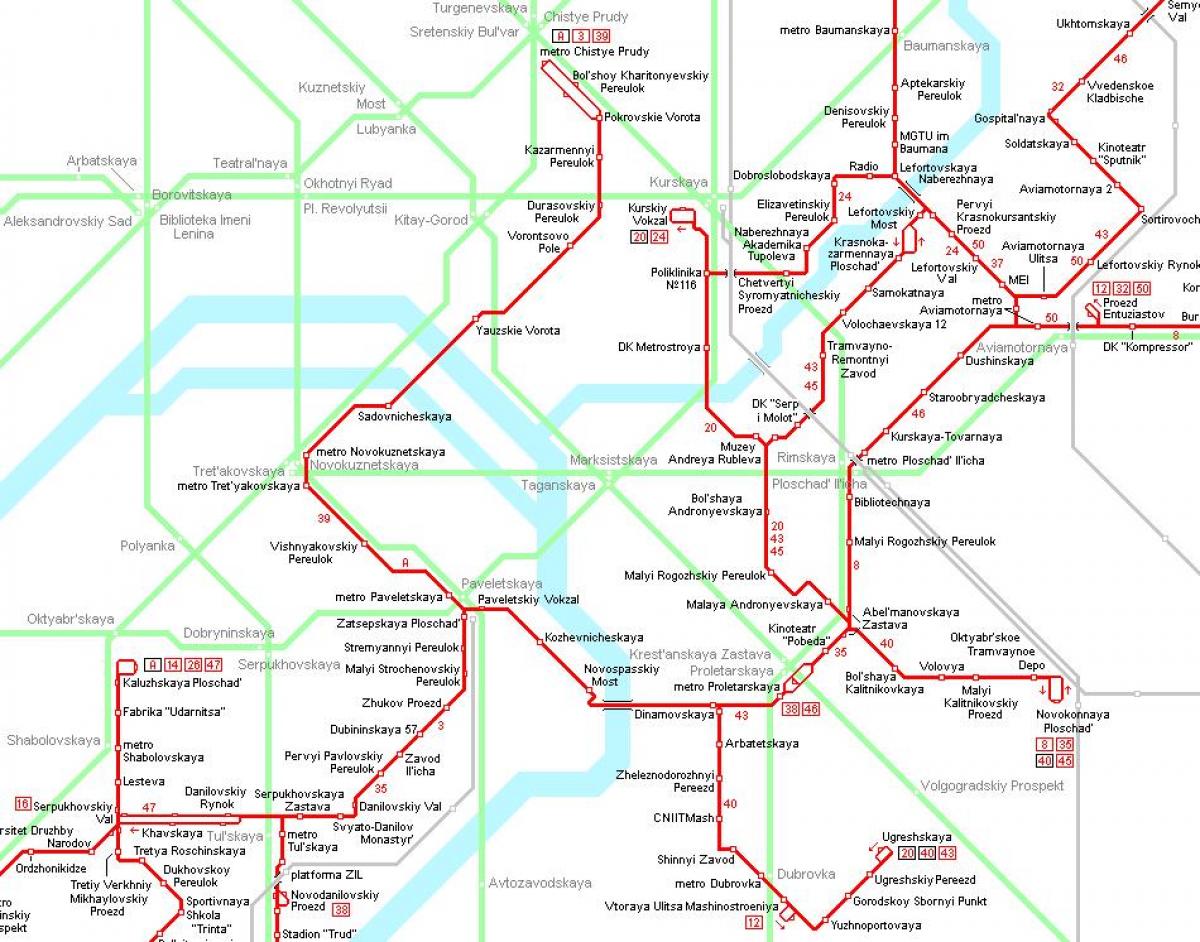 mapa Moskva tramvají